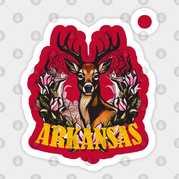 Arkansas Deer With Apple Blossom Bough Sticker by taiche